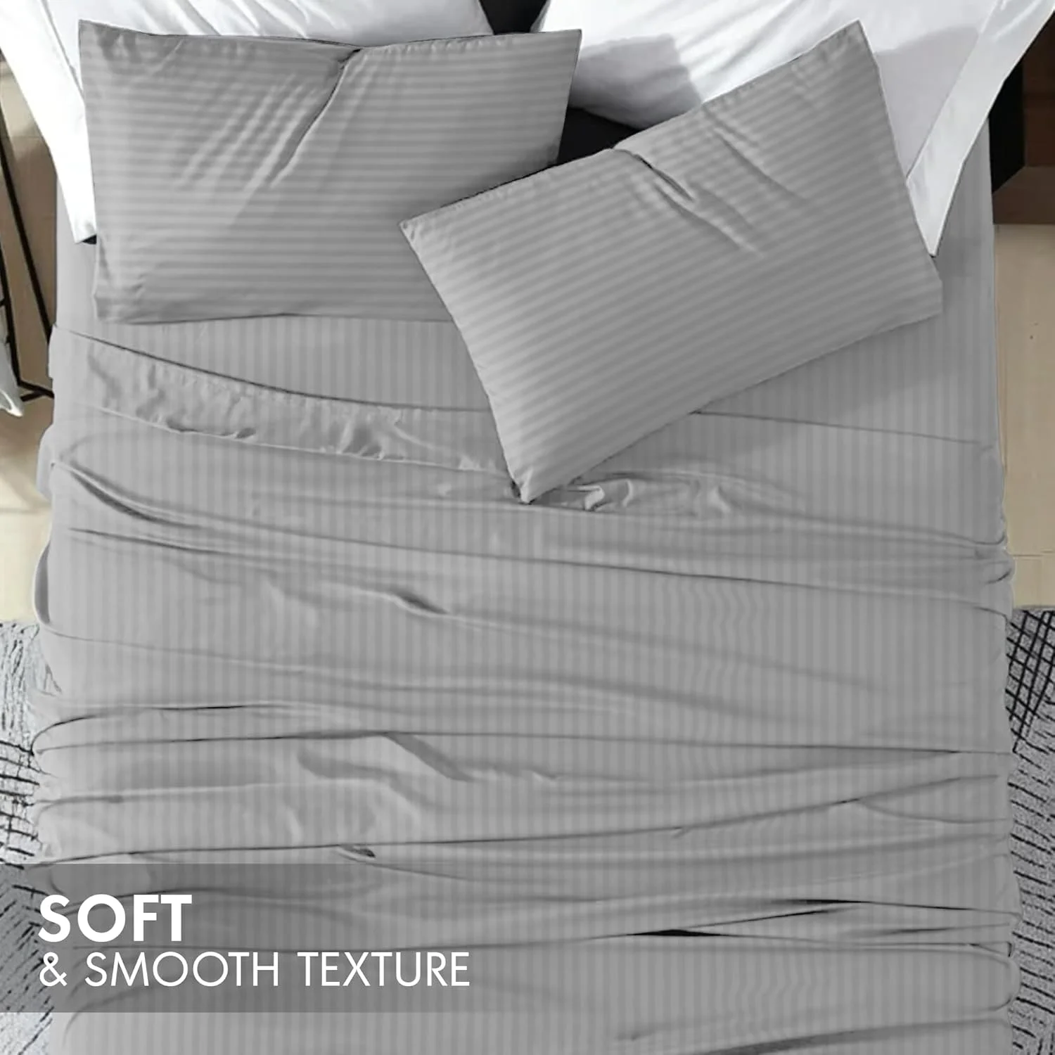 ست ملحفه هتلی کینگ Hotel Linen Klub، 3 تکه، 100% پنبه ساتن 250 نخ راه راه 1 سانتی متری، سایز: 260x280 سانتی متر + 2 عدد روبالشتی 50x75 سانتی متر، نقره ای