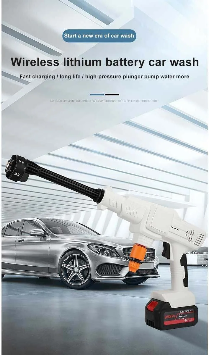 دستگاه کارواش بی سیم خودرو Labymos، قابل حمل، لیتیومی برقی، برس تمیز کننده خانگی خودرو، پمپ آب فشار قوی