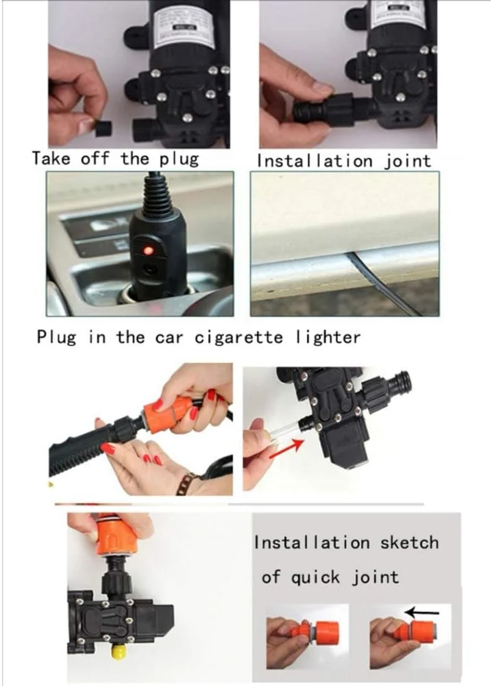 کارواش فشار قوی قابل حمل Liangzi 12V 70W، کیت پمپ شستشوی برقی خودرو + شلنگ تمیز کننده جت واش برای شستشوی باغ خانگی