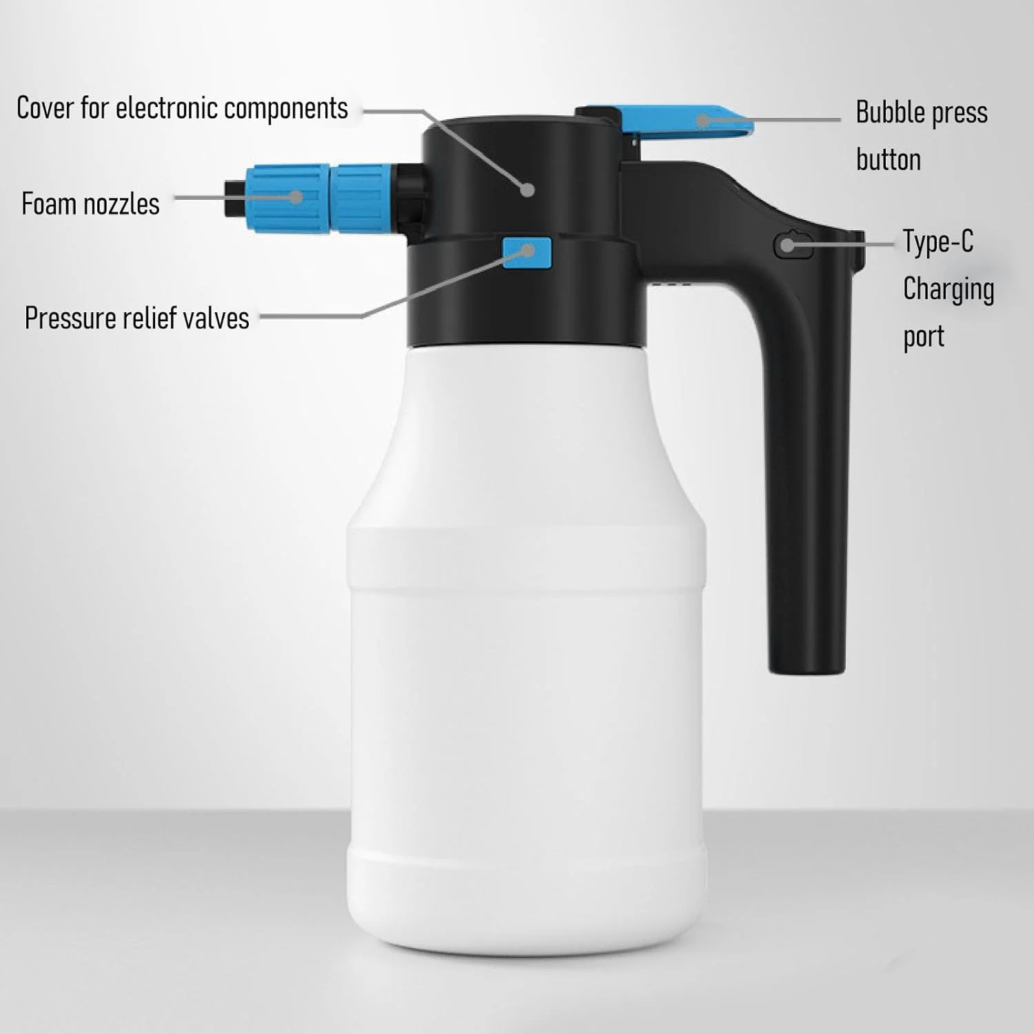 اسپری فوم برقی 1.5 لیتری خودرو، سمپاش فشاری شارژی با باتری برای شستشوی خودرو، آبیاری منزل و گیاهان باغ