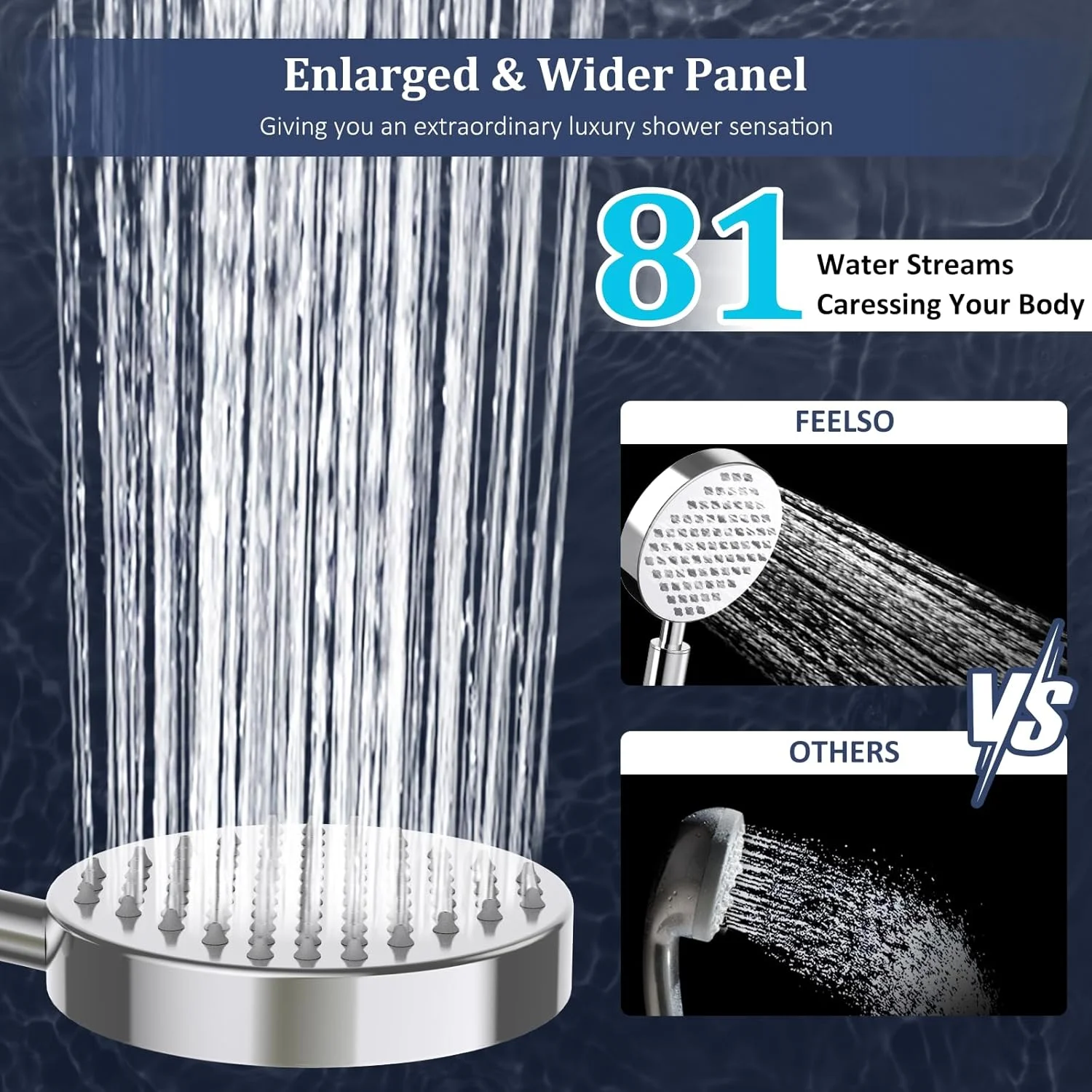 سردوش فیلتردار FEELSO به همراه گوشی دستی - تمام فلزی - سردوش بارانی با فیلتر برای آب سخت، حذف کلر، کاهش خشکی و خارش پوست - نازل های ضد گرفتگی، نگهدارنده برنجی اضافی و شلنگ انعطاف پذیر 72 اینچی