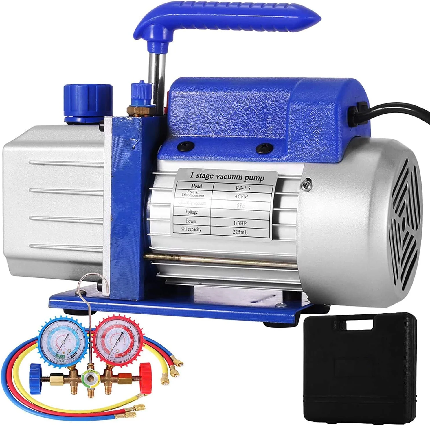 پمپ وکیوم هانزالا 4CFM 1/4 اسب بخار HVAC به همراه گیج منیفولد AC و کیت R134a