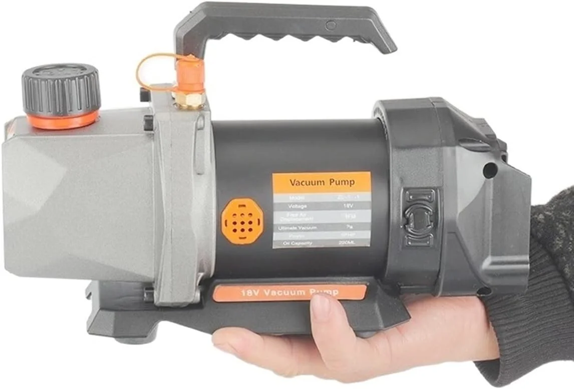 پمپ وکیوم بدون روغن 18 ولت با باتری لیتیومی، پمپ وکیوم 5 پاسکال 80 وات 2.5CFM ورودی هوا 1/4 اینچ برای تهویه مطبوع خودرو و منزل، مناسب برای باتری 18 ولت