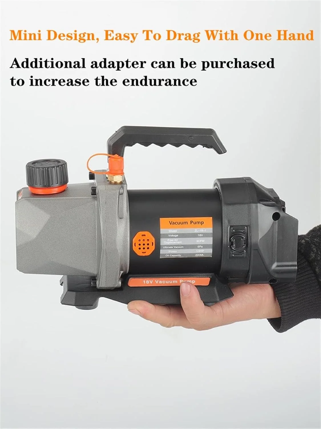 پمپ وکیوم بدون روغن 18 ولت با باتری لیتیومی، پمپ وکیوم 5 پاسکال 80 وات 2.5CFM ورودی هوا 1/4 اینچ برای تهویه مطبوع خودرو و منزل، مناسب برای باتری 18 ولت
