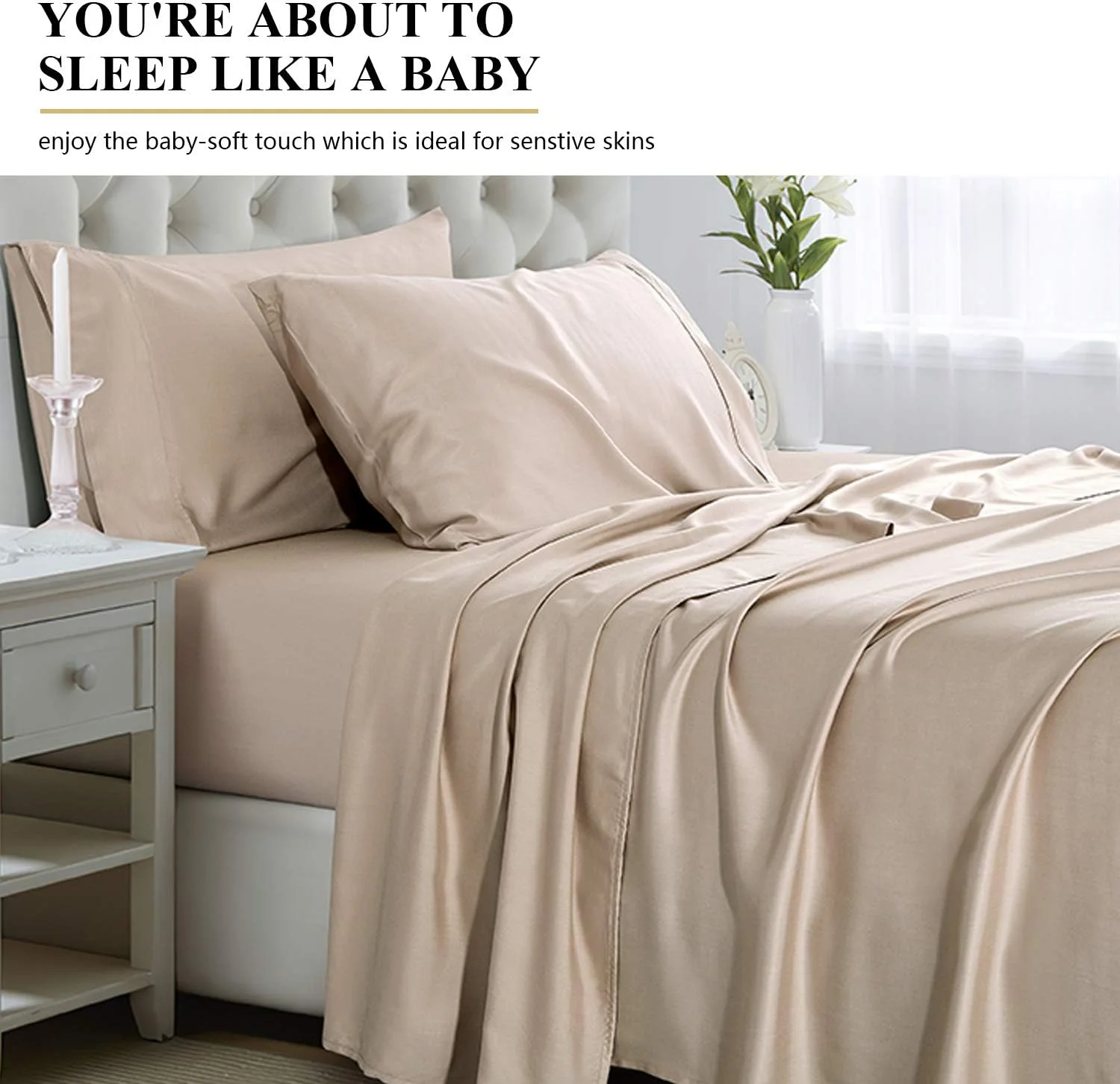 ست ملحفه پنبه ای آی باما با روبالشی 4 تکه شامل 1 ملحفه کش دار، 2 روکش بالش، 1 ملحفه تخت، قابل تنفس و شستشو با ماشین لباسشویی سایز کوئین، قهوه ای روشن 01، Bsheet-Queen01