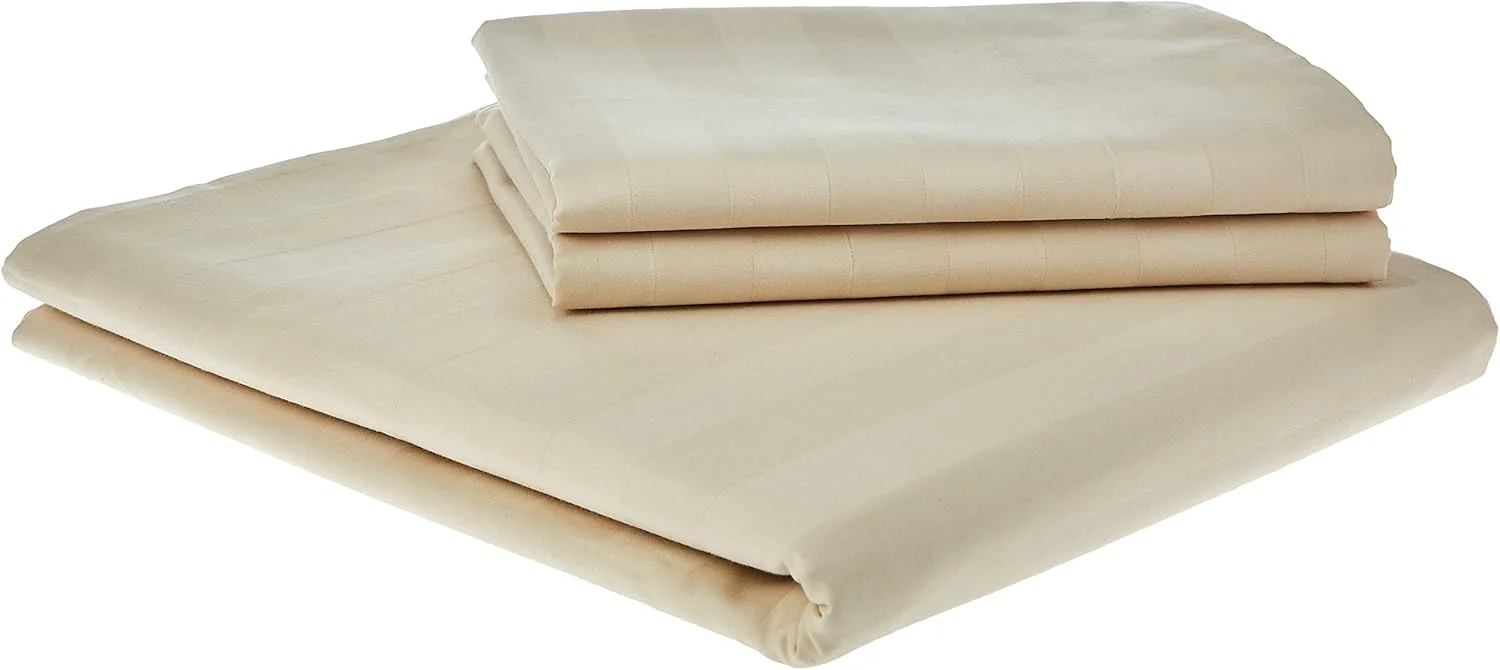 ست ملحفه سه تکه راه راه پهن آی بد هوم هتل، پنبه 300TC، سایز کینگ، بژ