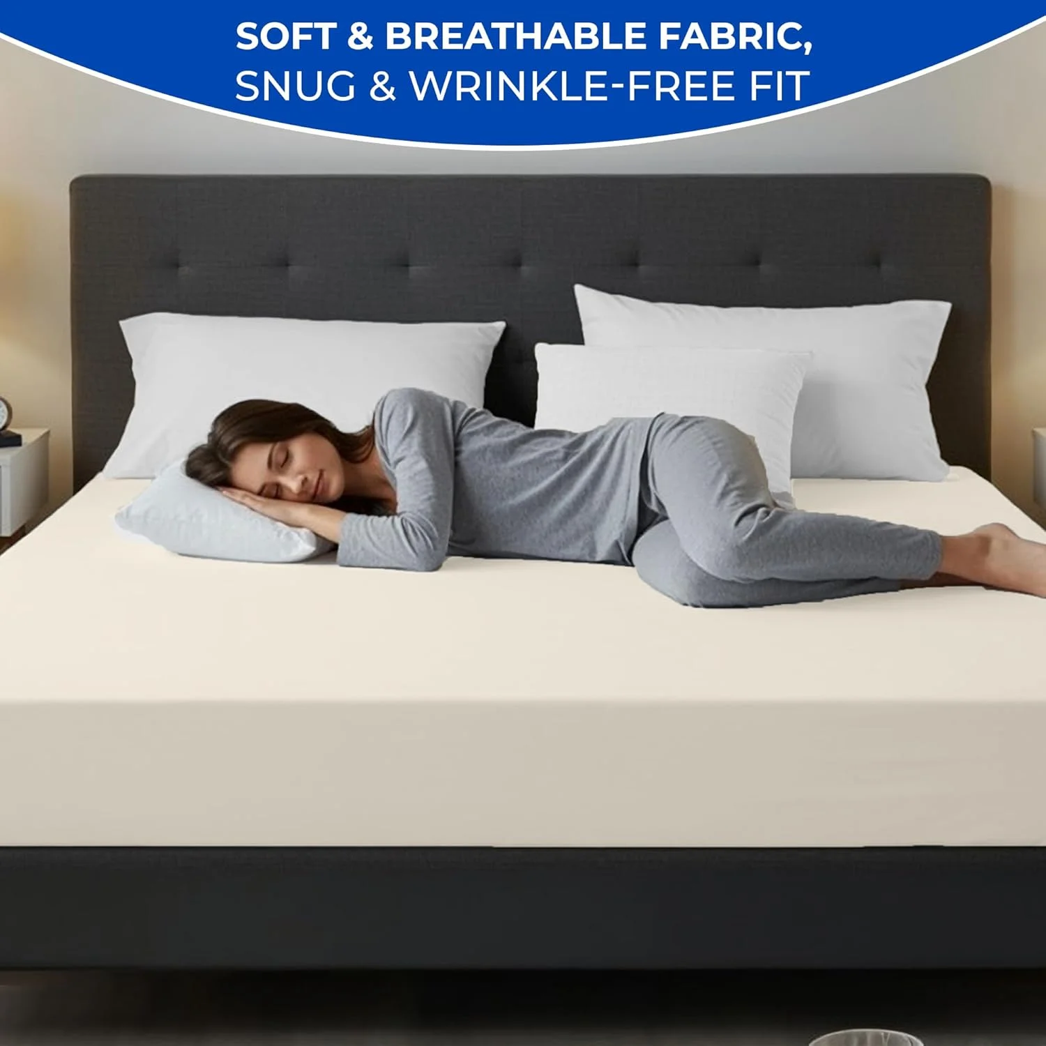 ملحفه کش‌دار سایز کویین Infinitee Xclusives (150 سانتی‌متر در 200 سانتی‌متر) – ملحفه با جیب عمیق 40 سانتی‌متری – میکروفایبر نرم – ملحفه مقاوم در برابر چروک – فقط 1 ملحفه کش‌دار (بژ)