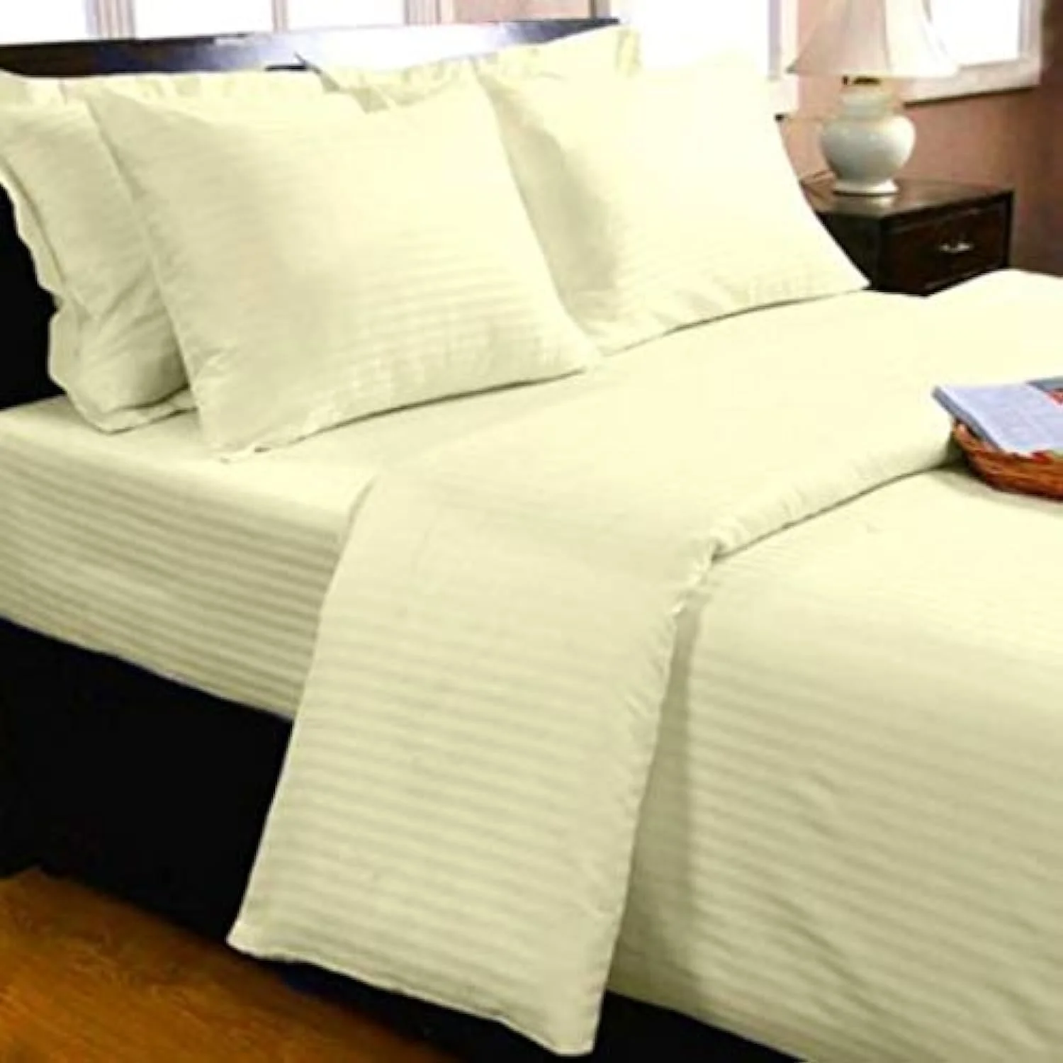 ملحفه کش‌دار کینگتکس راه راه ساتن 100% پنبه، 100x200+30 سانتی متر، بژ