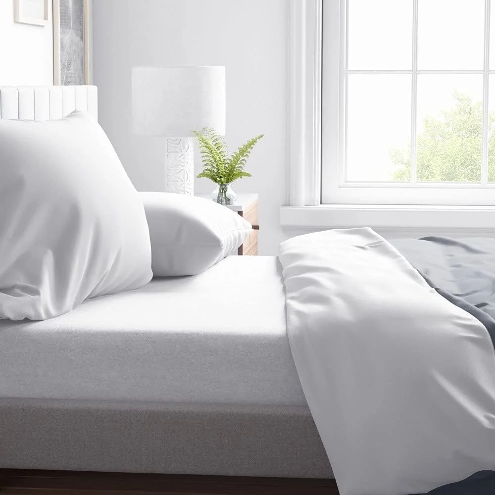 ست ملحفه کش‌دار کینگ پنبه‌ای با بافت متراکم ۸۰۰ (۱۵۰cm X ۲۰۰cm) به همراه ۲ روبالشتی (۵۰cm X ۷۵cm)، کالای خواب ممتاز (سفید)