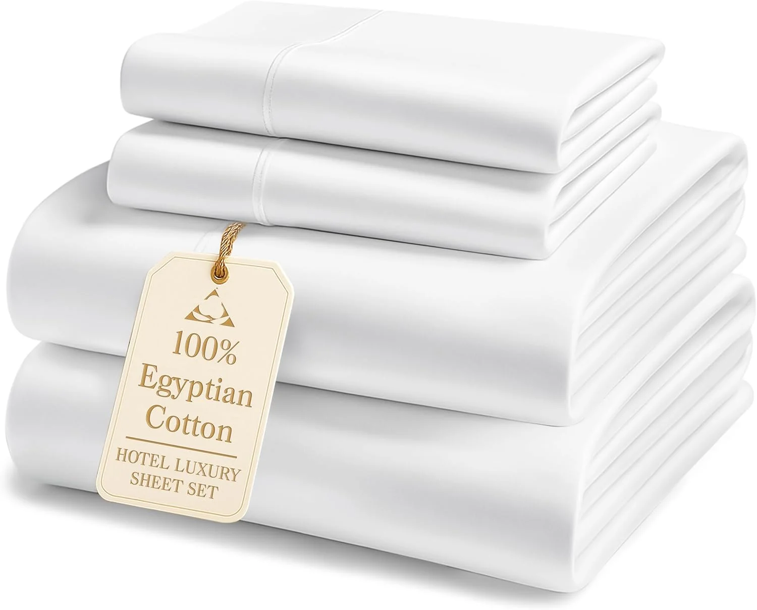 ملحفه های تخت خواب لینن لینن 100% پنبه مصری - 1000 تراکم بافت ساتن سفید کینگ 4 تکه هتل لوکس با عمق 16 اینچ (مناسب برای تشک تا 17 اینچ)