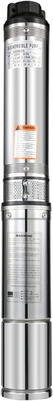 پمپ آب شناور چاه عمیق استیل 4 اینچ 0.5 اسب بخار 96 لیتر در دقیقه با ارتفاع 50 متر برای آبیاری کشاورزی باغ