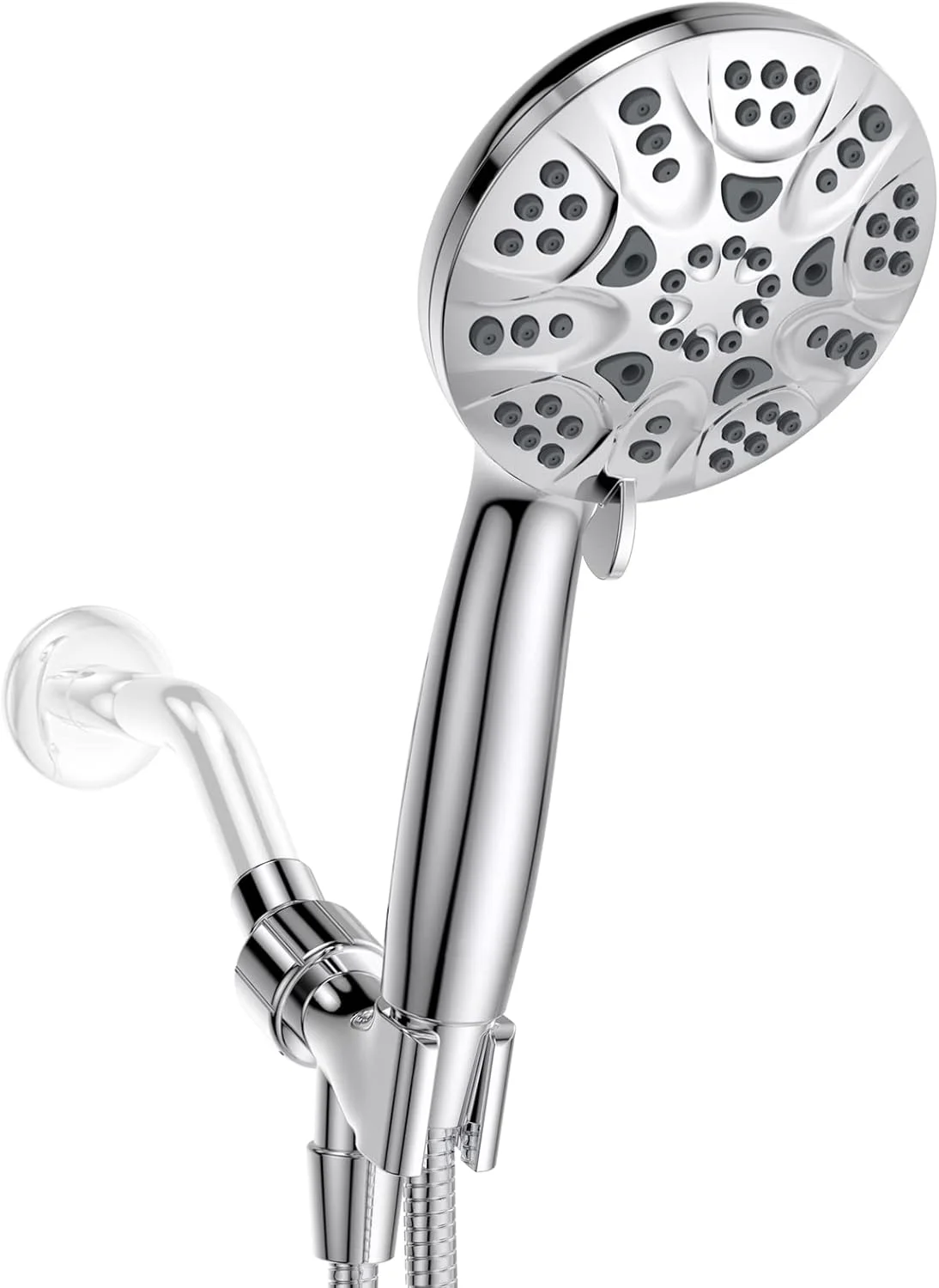 دوش دستی پرفشار Hopopro، سردوش با 6 حالت پاشش به همراه شلنگ استیل ضد زنگ 4.3 اینچی، پایه قابل تنظیم (کروم)