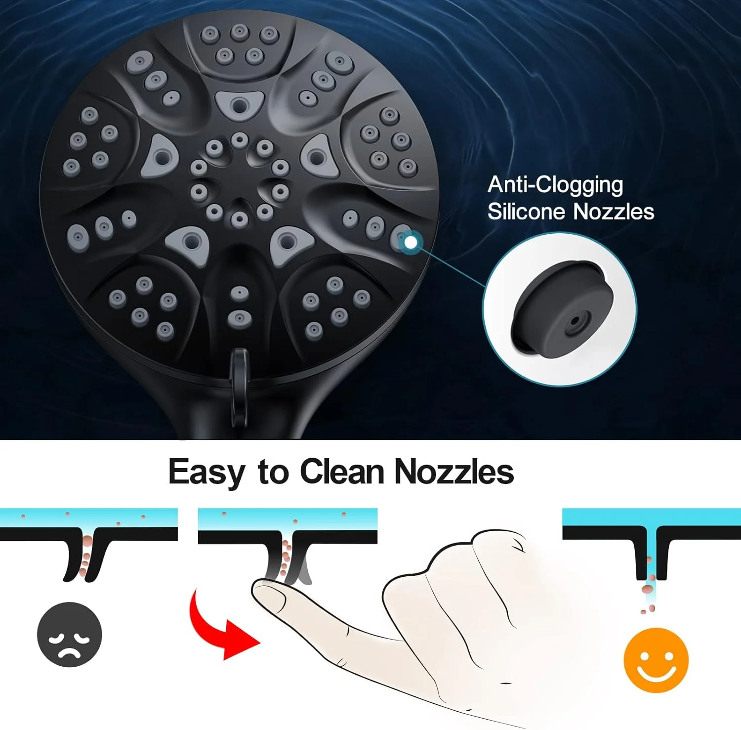 سردوش دستی پرفشار Hopopro، سردوش دستی با 6 حالت پاشش، سردوش بارانی دستی 4.3 اینچی با جریان بالا به همراه شلنگ استیل ضد زنگ و پایه قابل تنظیم (مشکی مات)