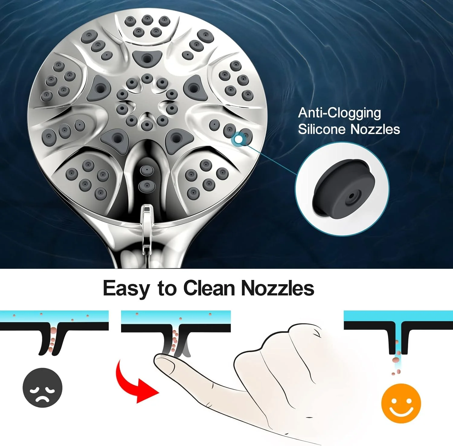 دوش دستی پرفشار Hopopro، سردوش با 6 حالت پاشش به همراه شلنگ استیل ضد زنگ 4.3 اینچی، پایه قابل تنظیم (کروم)