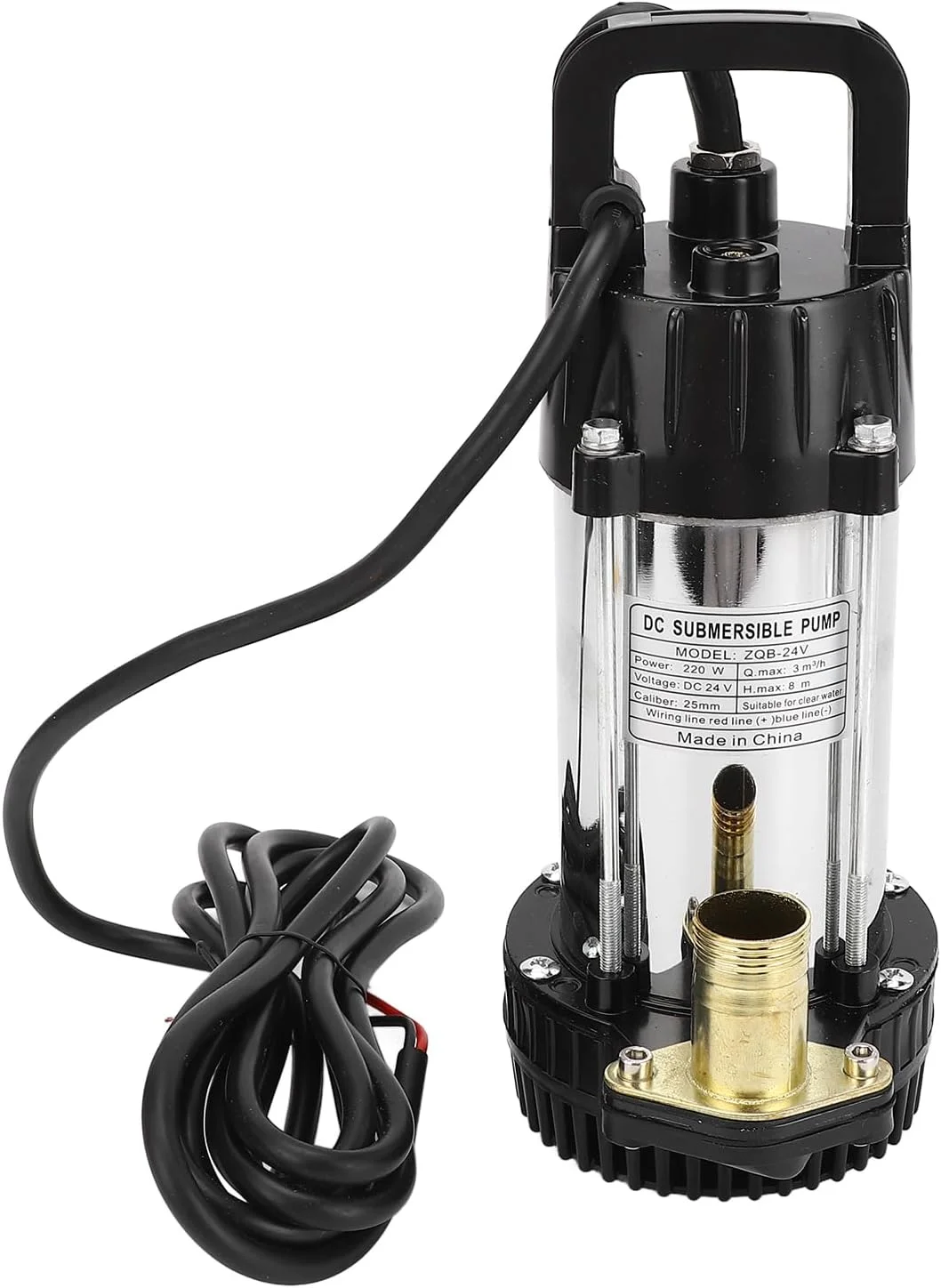 پمپ شناور Torvex، پمپ آب 24 ولت DC با خروجی 1 اینچی و موتور براشلس 220 واتی، جریان 3 متر مکعب در ساعت، ارتفاع 8 متر، پمپ چاه عمیق برای استفاده در مزرعه