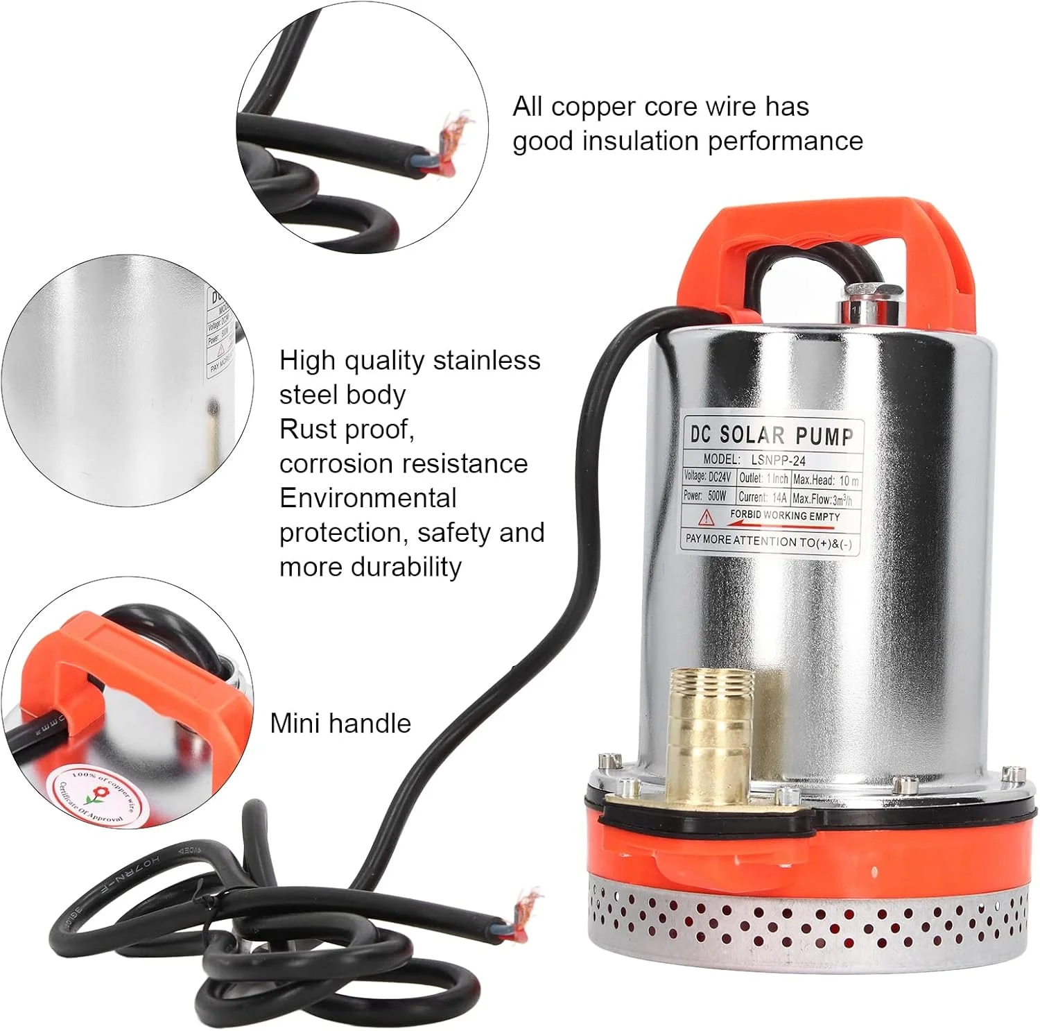 پمپ آب شناور چاه عمیق زیانگ، موتور سیم مسی، DC24V