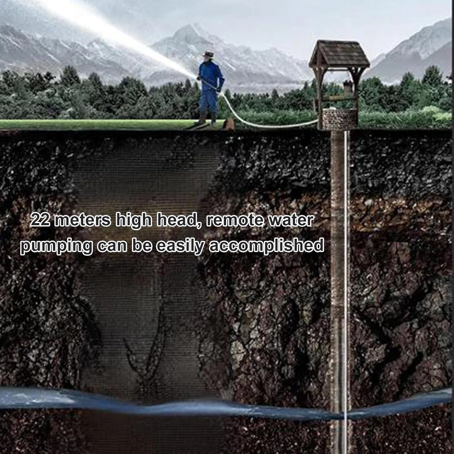 پمپ شناور 1 اینچی با حداکثر ارتفاع 22 متر، 68 لیتر در دقیقه، جریان مستقیم با کابل 7 متری، مناسب برای مصارف صنعتی، کشاورزی، حوضچه و موارد دیگر (DC24V)