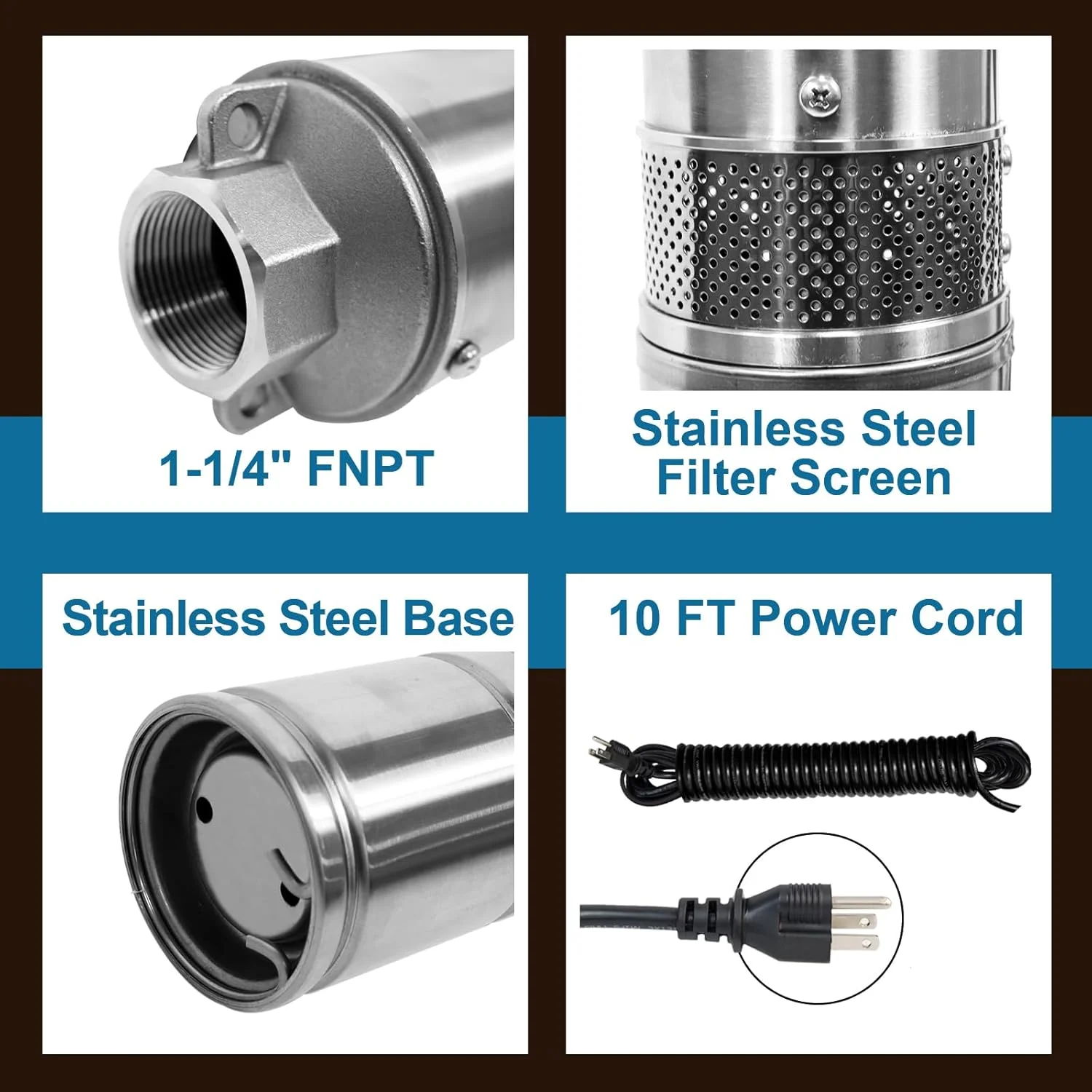 پمپ شناور چاه عمیق 4 اینچی WASSERMANN با کابل 3 متری، 1 اسب بخار، 230 ولت/60 هرتز، 33GPM، ارتفاع 58 متر، پمپ های آب چاهی شناور استیل ضد زنگ برای کارخانه ها، زمین های کشاورزی، مصارف آبیاری پمپ شناور چاه عمیق 4 اینچی WASSERMANN با کابل 3 متری، 1 اسب بخار، 230 ولت/60 هرتز، 33GPM، ارتفاع 58 متر، پمپ های آب چاهی شناور استیل ضد زنگ برای کارخانه ها، زمین های کشاورزی، مصارف آبیاری