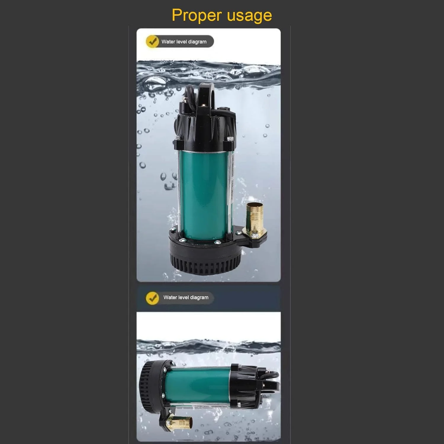 پمپ شناور 1 اینچی با حداکثر ارتفاع 22 متر، 68 لیتر در دقیقه، جریان مستقیم با کابل 7 متری، مناسب برای مصارف صنعتی، کشاورزی، حوضچه و موارد دیگر (DC24V)