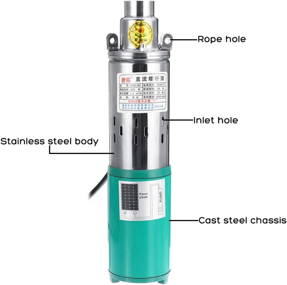 پمپ آب شناور خورشیدی ZLQHDG 50 متری 12/24 ولت، پمپ DC خورشیدی فشار قوی با ارتفاع بالا، پمپ چاه عمیق آبیاری کشاورزی باغ، 24 ولت