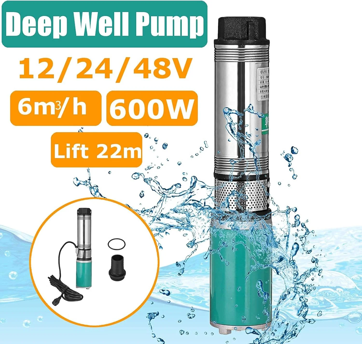 پمپ شناور DC با توان 600 وات برای چاه های عمیق، پمپ آب DC با انرژی خورشیدی جایگزین برای آبیاری باغ