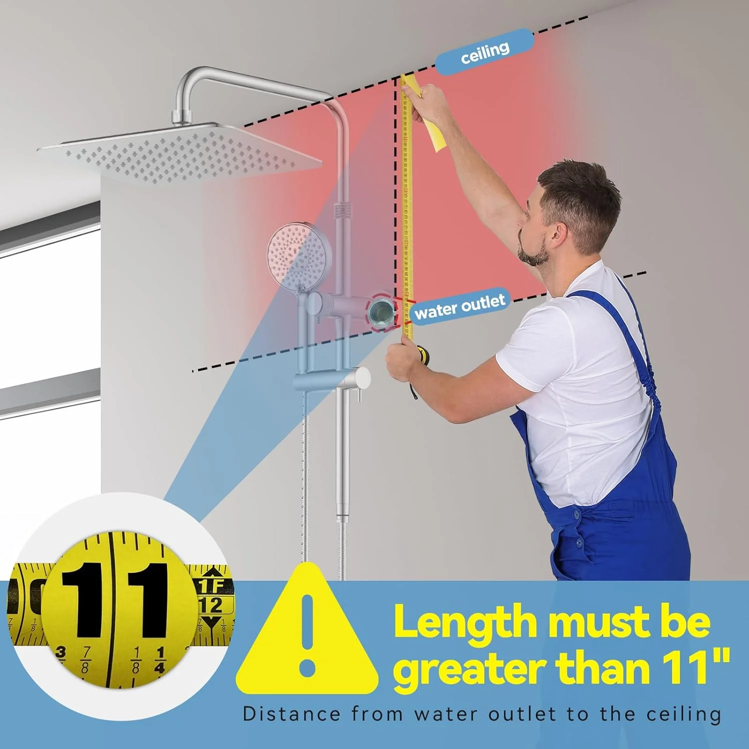 سردوش حمام تمام فلزی MakeFit با سردوشی دستی - سردوش بارانی 10 اینچی فشار قوی، سردوشی دستی 9 حالته با بازوی اکستنشن قابل تنظیم ارتفاع و میله لغزنده - کروم