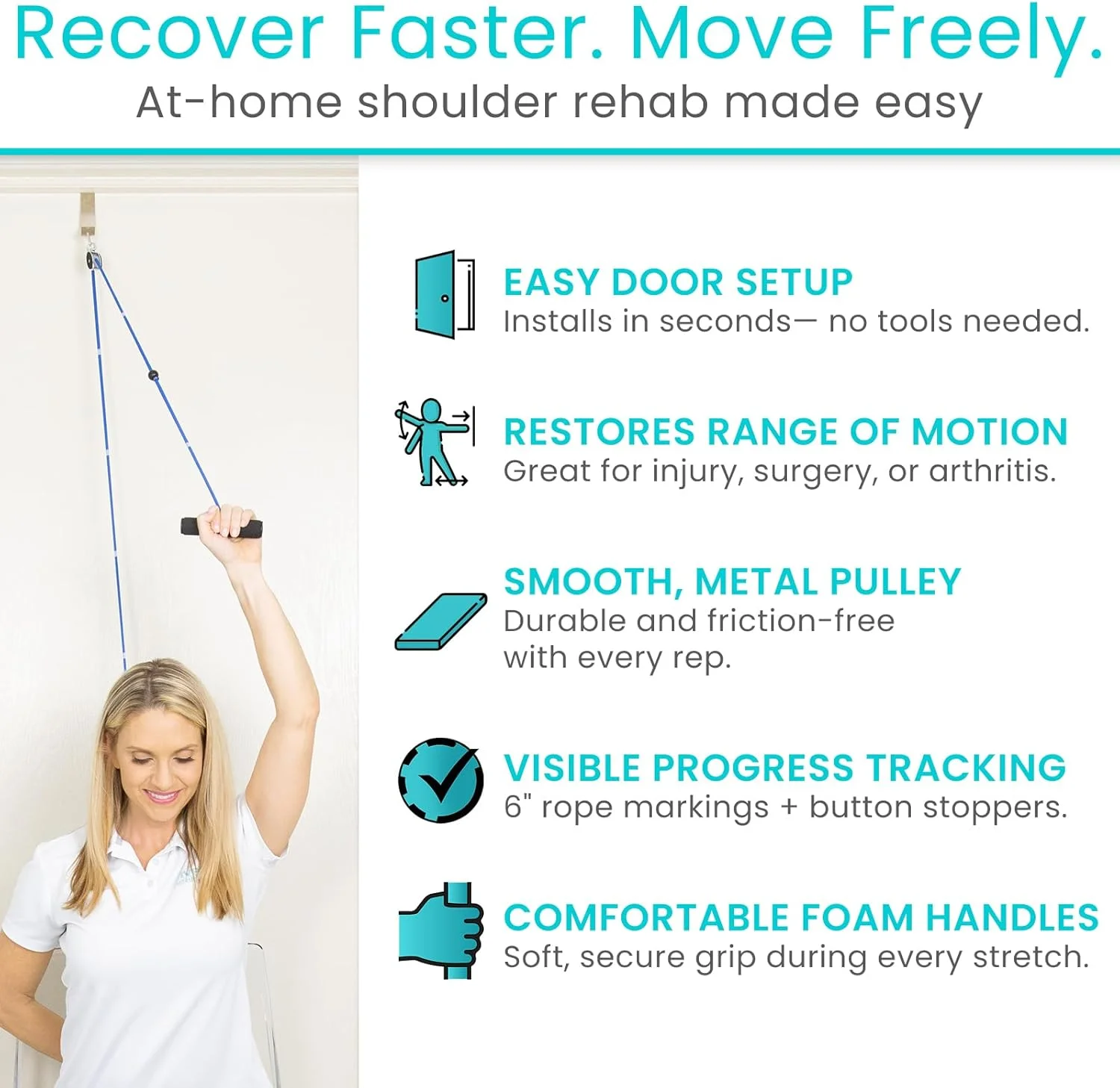 قرقره شانه Vive برای توانبخشی، تمرینات توانبخشی بازو، سیستم تمرین برای شانه یخ زده، فیزیوتراپی، کشش انعطاف پذیری، تقویت دامنه حرکتی - آبی