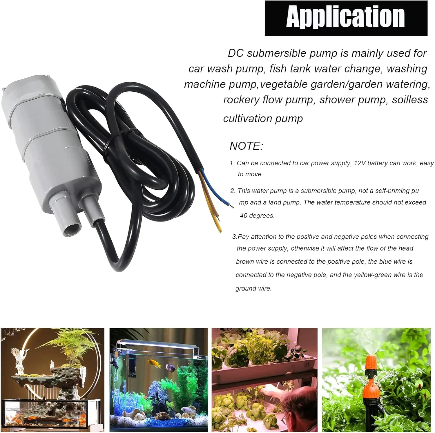 پمپ آب شناور 24 ولت، پمپ های جریان بالا 1.2 آمپر، 14 لیتر در دقیقه 600 لیتر در ساعت DC 24 ولت 17 وات، پمپ آب مینیاتوری کم صدا، کابل 1.5 متری، ارتفاع 5 متری برای خانه موتوری، حوض، آکواریوم، مخزن ماهی، فواره 1 عدد