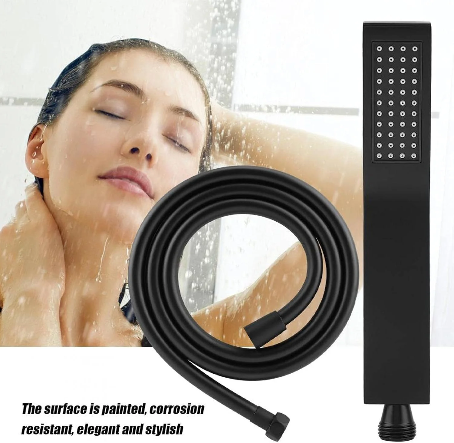 سردوش دستی برنجی با شلنگ 1.5 متری و براکت نگهدارنده، جایگزینی سردوش حمام برای سیستم دوش حمام، سبک مربعی معاصر، کروم براق سردوش دستی برنجی با شلنگ 1.5 متری و براکت نگهدارنده، جایگزینی سردوش حمام برای سیستم دوش حمام، سبک مربعی معاصر، کروم براق