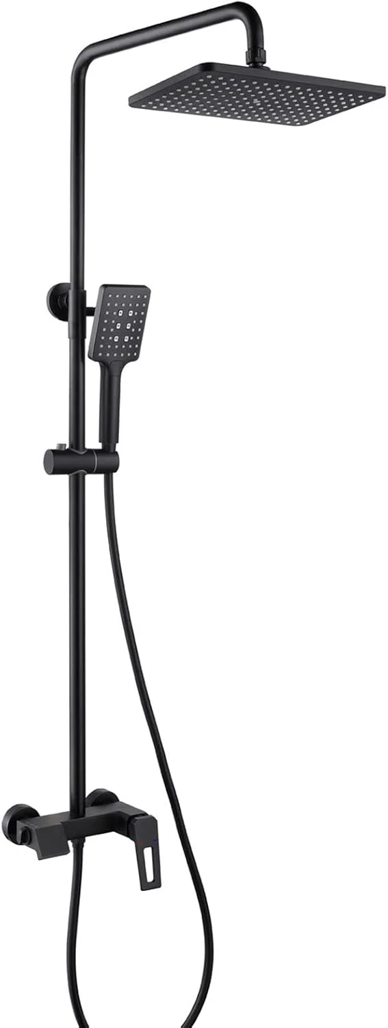 سردوش بارانی فشار قوی 5 حالته با سردوش دستی دوگانه 3 طرفه به همراه نگهدارنده/شلنگ، مشکی