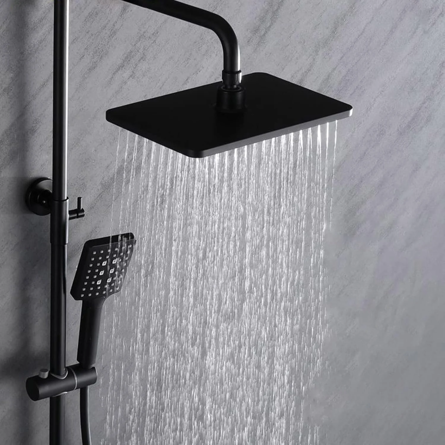 سردوش بارانی فشار قوی 5 حالته با سردوش دستی دوگانه 3 طرفه به همراه نگهدارنده/شلنگ، مشکی