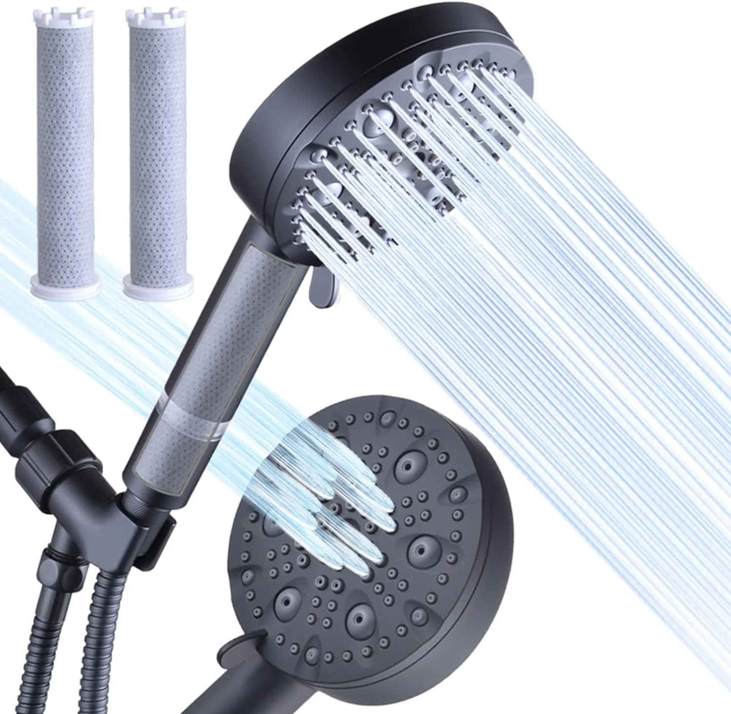 سردوش فیلتردار Acbaeta به همراه گوشی دستی، سردوش فشار قوی، 9 حالت اسپری، سردوش با شلنگ 60 اینچی و براکت، سردوش با 2 فیلتر برای آب سخت (مشکی)