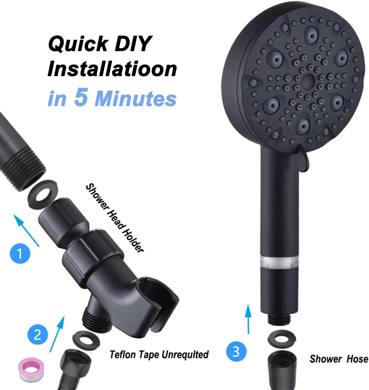 سردوش فیلتردار Acbaeta به همراه گوشی دستی، سردوش فشار قوی، 9 حالت اسپری، سردوش با شلنگ 60 اینچی و براکت، سردوش با 2 فیلتر برای آب سخت (مشکی)