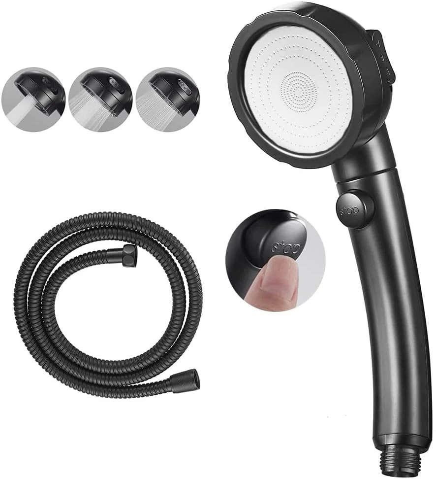 سردوش حمام نقره ای مشکی قابل تنظیم با 3 حالت، ست سردوش دستی فشار قوی با شلنگ، مشکی و شلنگ سردوش حمام نقره ای مشکی قابل تنظیم با 3 حالت، ست سردوش دستی فشار قوی با شلنگ، مشکی و شلنگ