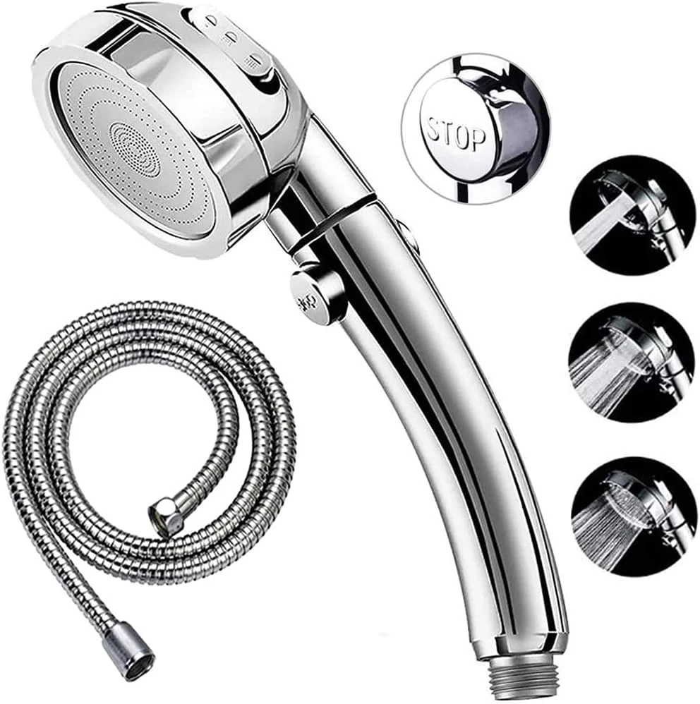 سردوش حمام نقره ای مشکی قابل تنظیم با 3 حالت، سردوش دستی فشار قوی به همراه شلنگ، ست سردوش و شلنگ حمام سردوش حمام نقره ای مشکی قابل تنظیم با 3 حالت، سردوش دستی فشار قوی به همراه شلنگ، ست سردوش و شلنگ حمام