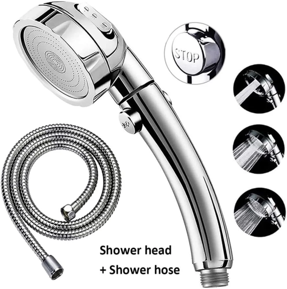 سردوش حمام نقره ای مشکی قابل تنظیم با 3 حالت، سردوش دستی فشار قوی به همراه شلنگ، ست سردوش و شلنگ حمام