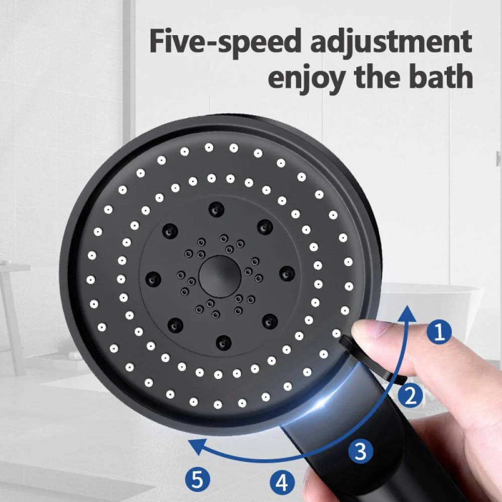 سردوش حمام قابل تنظیم با 5 حالت، مشکی، فشار قوی، صرفه جویی در آب، سردوش دستی مدرن حمام، آبی