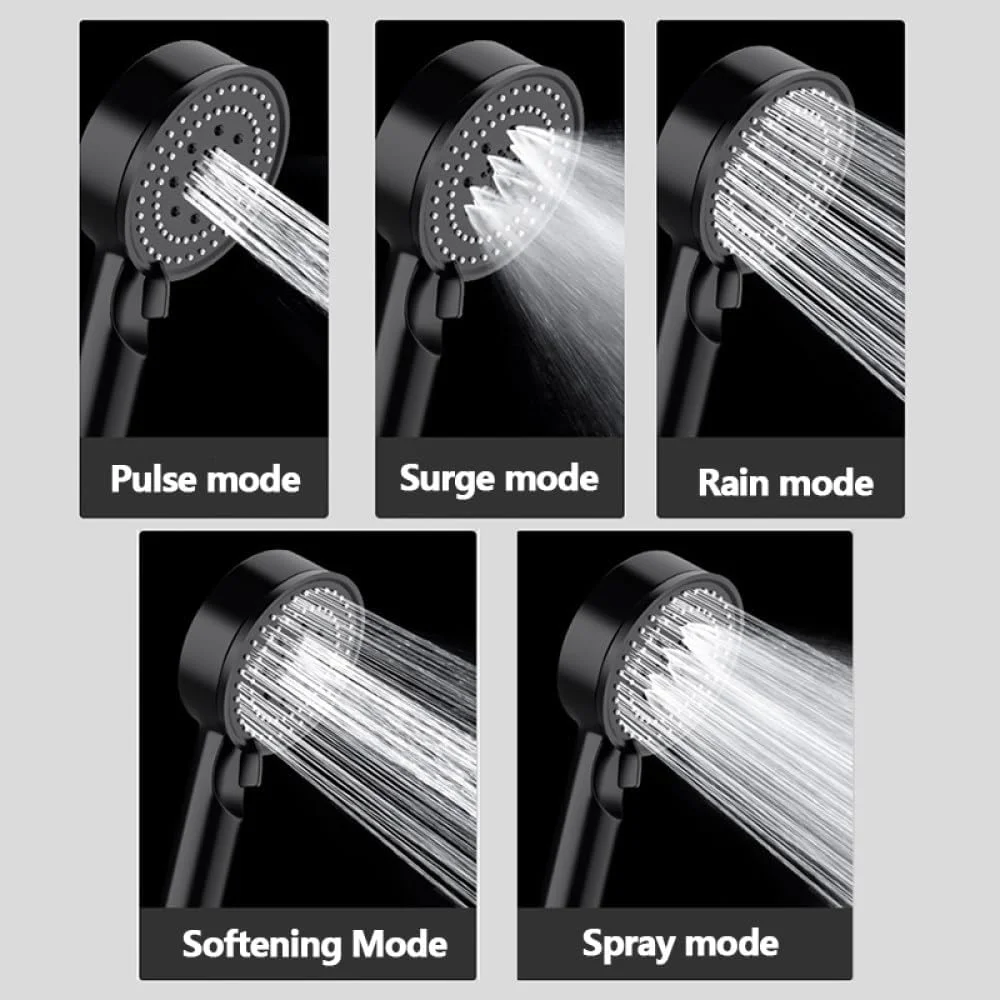 سردوش حمام قابل تنظیم با 5 حالت، مشکی، فشار قوی، صرفه جویی در آب، سردوش دستی مدرن حمام، آبی