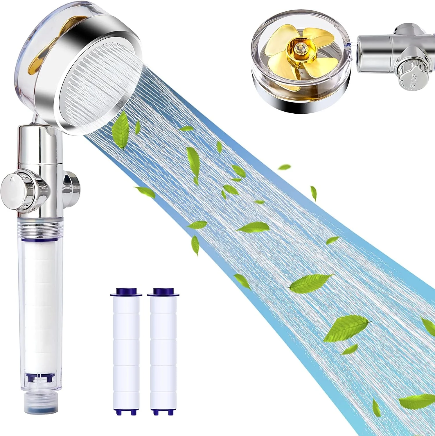 سردوش چرخشی 360 درجه جداشدنی AISIERONE با اسپری قدرتمند، سردوش فن توربو دستی، نصب آسان، صرفه جویی در آب با فیلتر و دکمه توقف