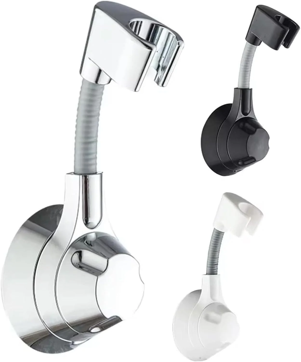 نگهدارنده دوشی مکشی ALMEKAQUZ، نگهدارنده قابل تنظیم سر دوش، نگهدارنده دستی نازل، بدون نیاز به سوراخکاری، چرخش چند زاویه ای (نقره ای)