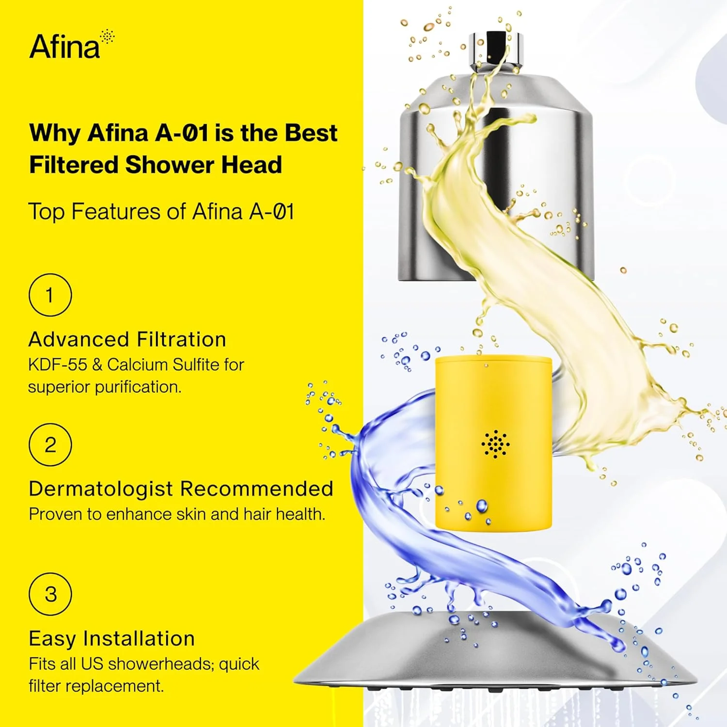 فیلتر جایگزین Afina A-01 برای سر دوش فیلتردار Afina - دوش فشار قوی - کاهش خشکی و خارش پوست، شوره سر، اگزما و بهبود چشمگیر وضعیت پوست و مو