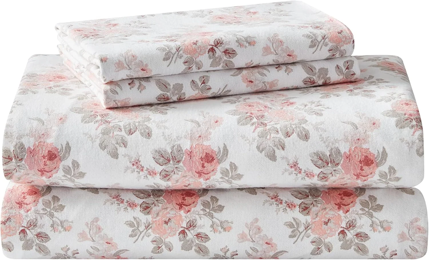 لورا اشلی هوم | مجموعه فلانل | ست ملحفه پنبه ای، از قبل آب رفته و برس خورده برای نرمی، راحتی و حس دنج بیشتر، یک نفره، صورتی ملایم