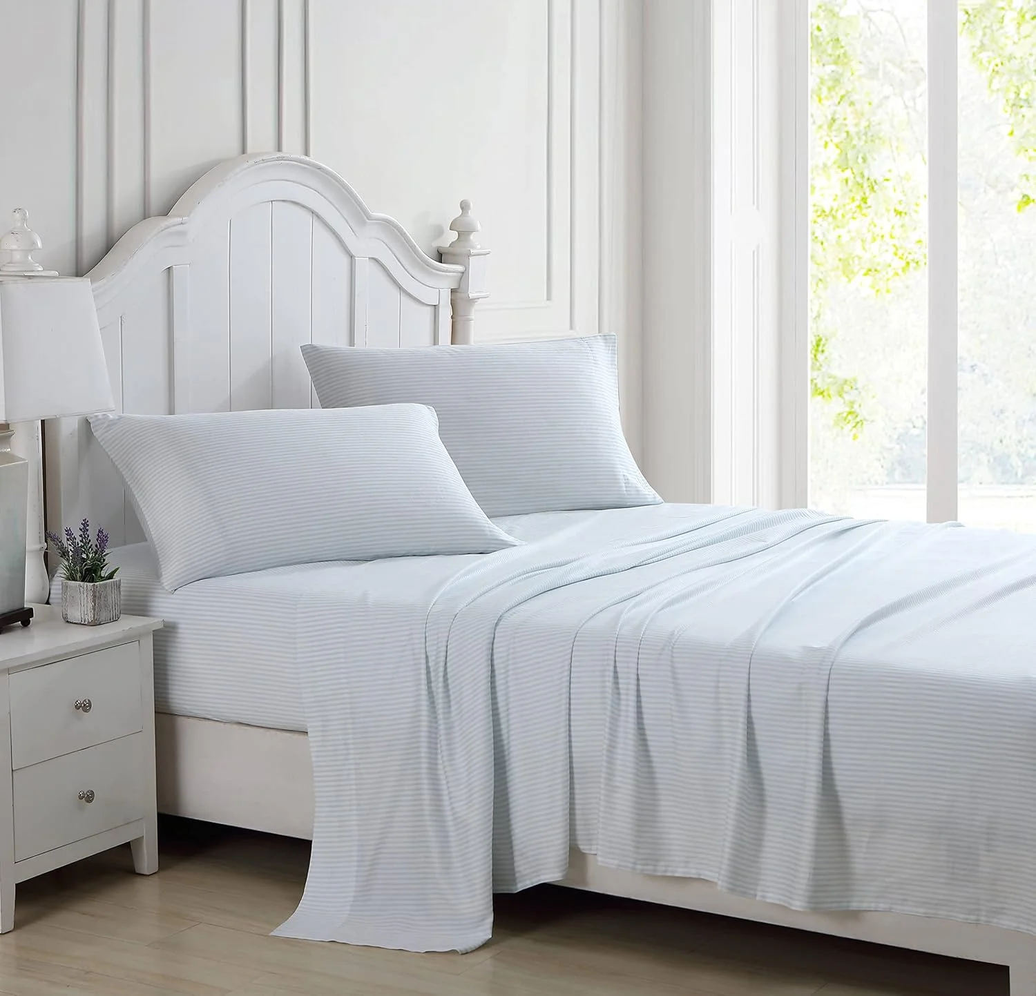 لورا اشلی هوم - ست ملحفه کوئین، ست روتختی پنبه ساتن نرم - دکوری شیک، لطیف و تنفسی (رامونا آبی، کوئین)