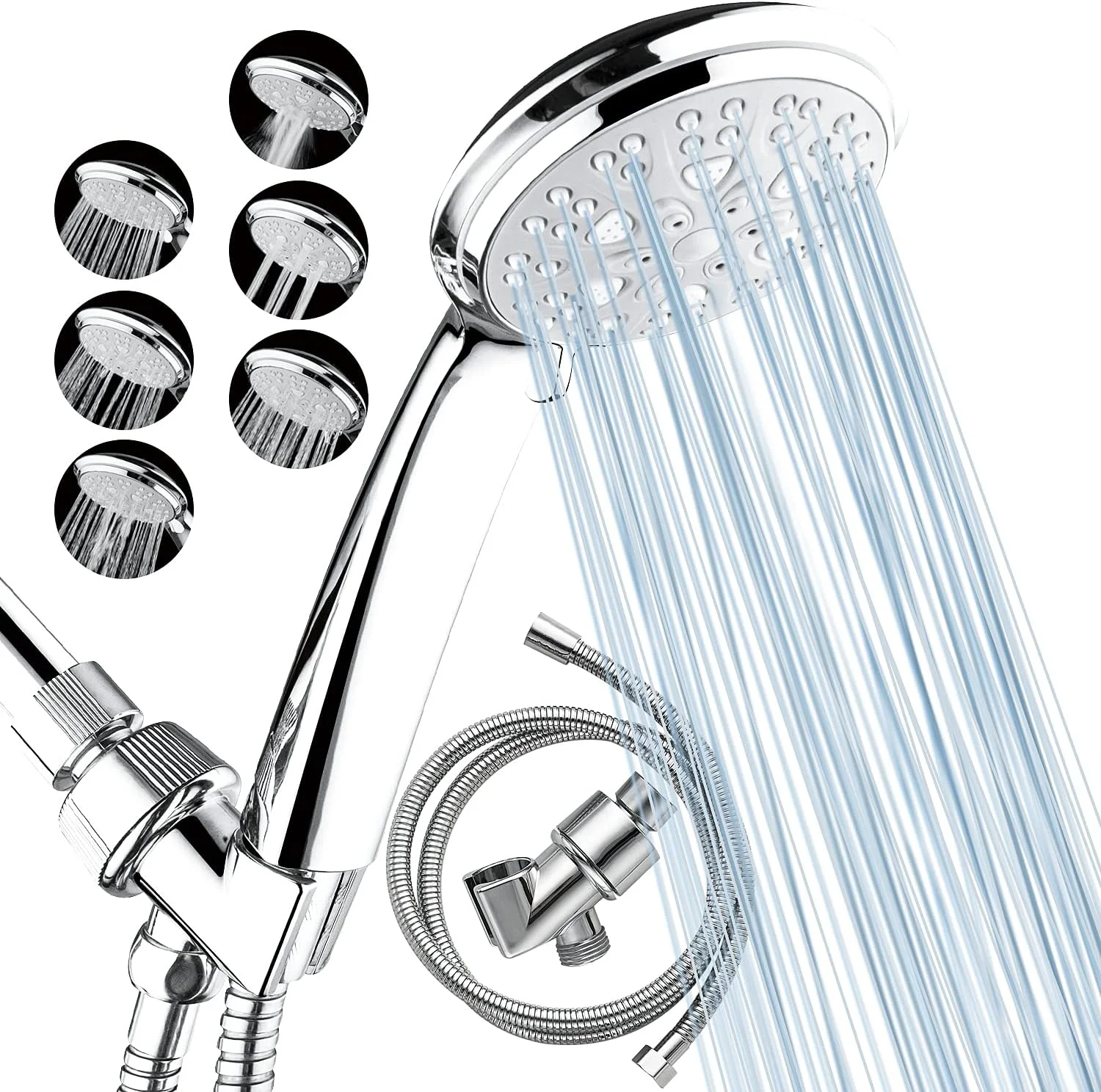 سردوش حمام AmasSmile® با شلنگ و بست، 6 حالت تنظیمات فشار قوی صرفه جویی در آب سردوش دستی برای حمام و RV، کروم سردوش حمام AmasSmile® با شلنگ و بست، 6 حالت تنظیمات فشار قوی صرفه جویی در آب سردوش دستی برای حمام و RV، کروم