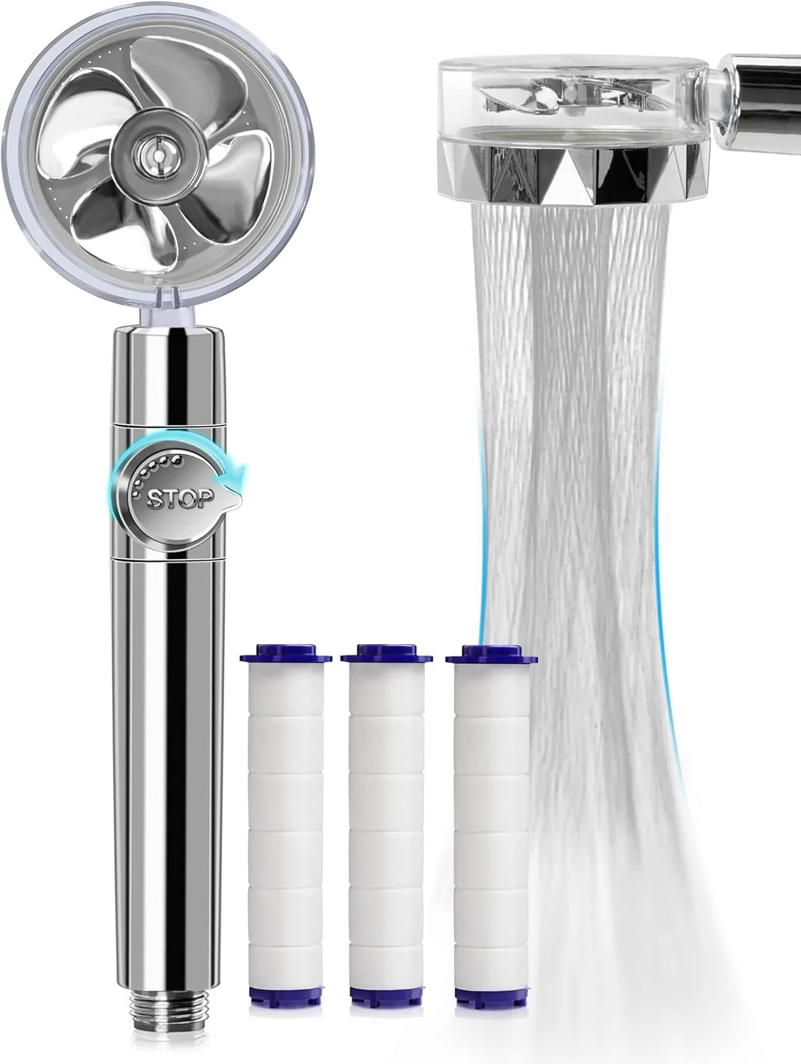 سردوش حمام پرفشار APETHS، سردوش دستی توربو فن، کیت سردوش جت هیدرو با 3 فیلتر و دکمه توقف، سردوش نرم کننده آب، سردوش جت هیدرو، سردوش توربو شارژ