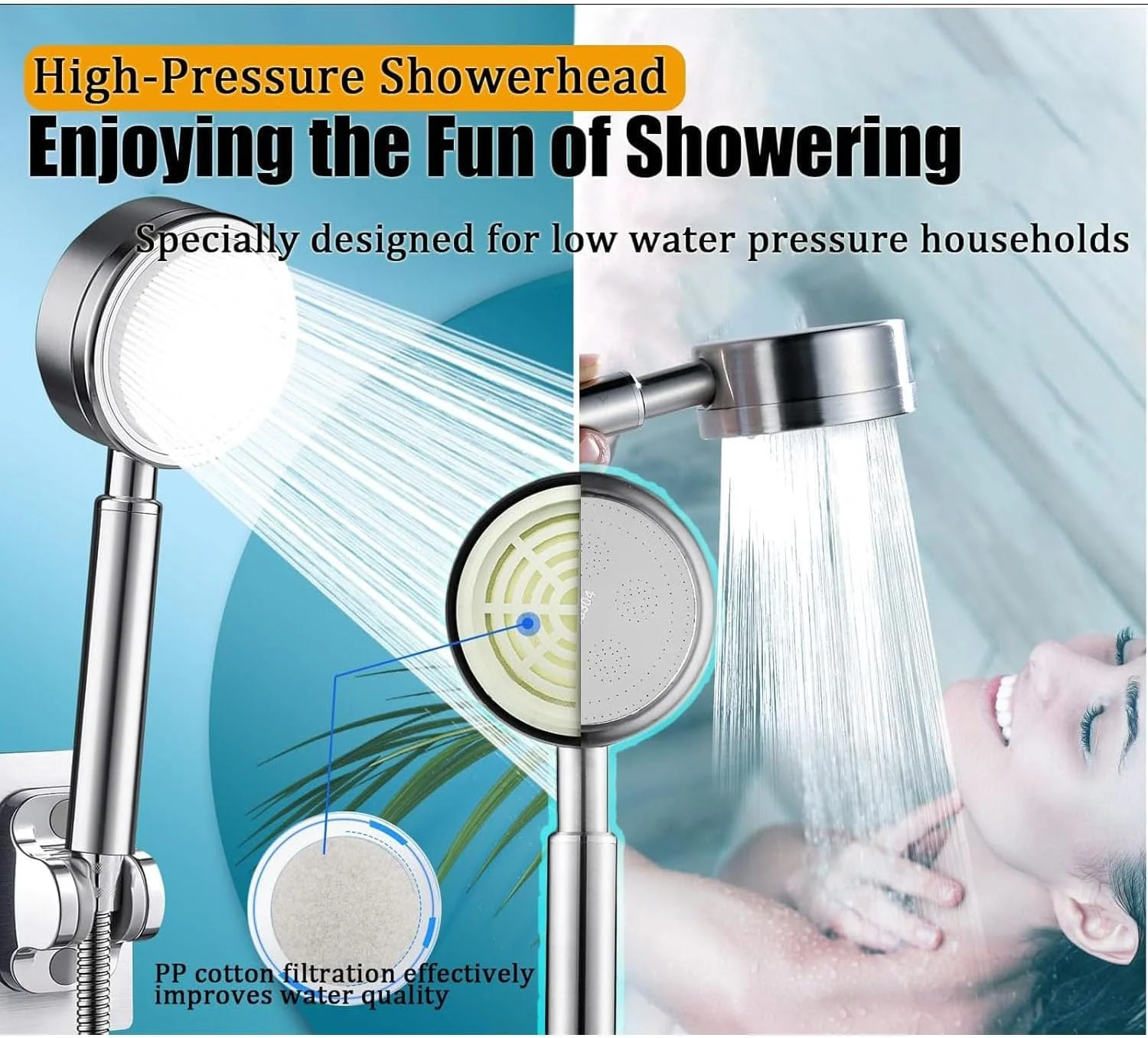 سردوش حمام Aputue، سردوش دستی جداشدنی با فشار آب بالا و صرفه جویی در مصرف آب، سردوش فیلتردار تصفیه کننده آب و حذف کننده کلر با شلنگ 1.5 متری برای حمام، سردوش با 5 حالت