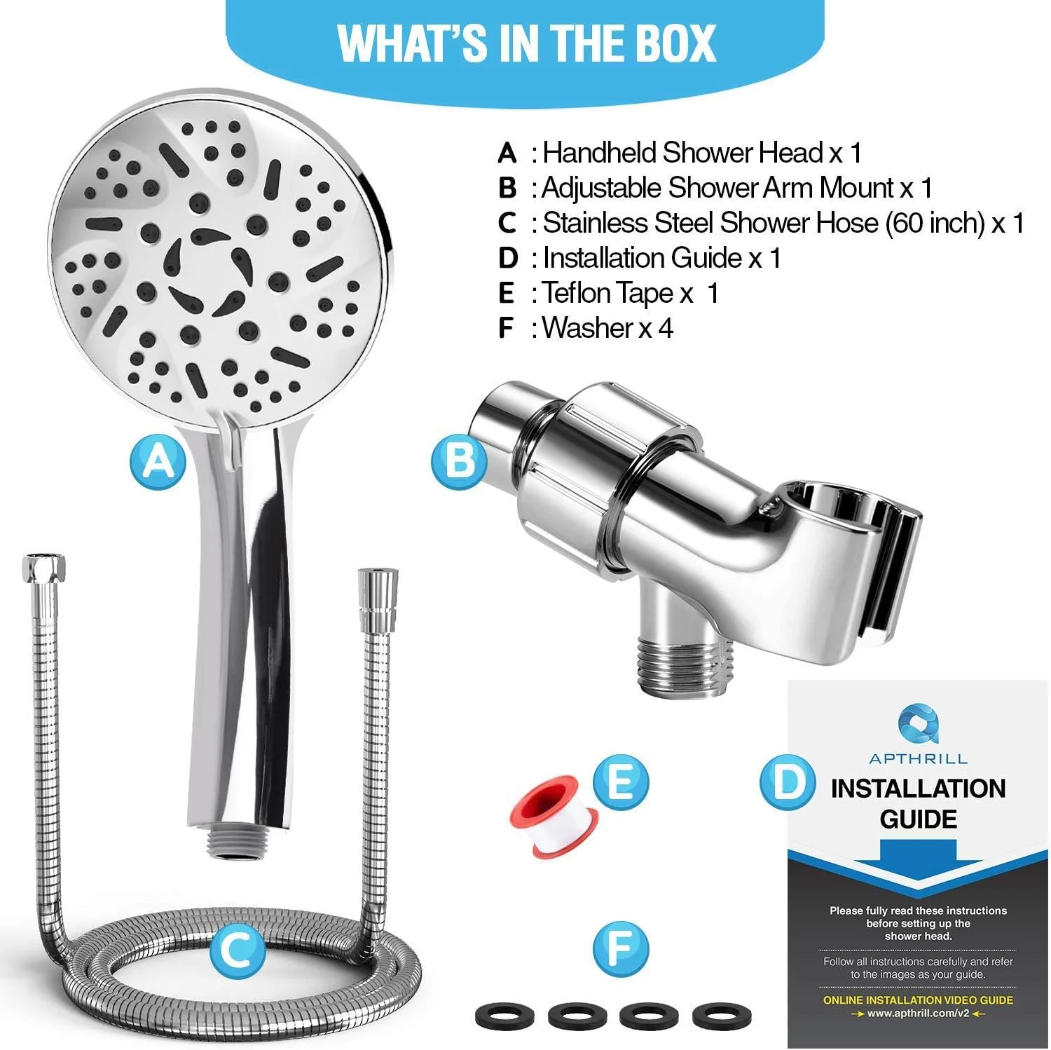 سردوش دستی فشار قوی Apthrill – سردوش دستی با 9 حالت پاشش و شلنگ 60 اینچی