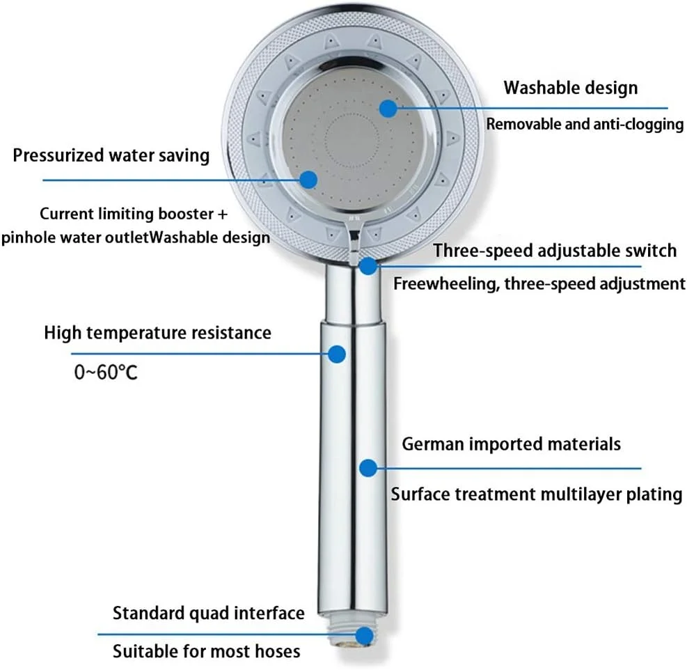 سردوش دستی آلومینیومی AWFKSCJ تقویت کننده فشار قوی، نازل دوش بارانی قابل شستشو، آبپاش حمام