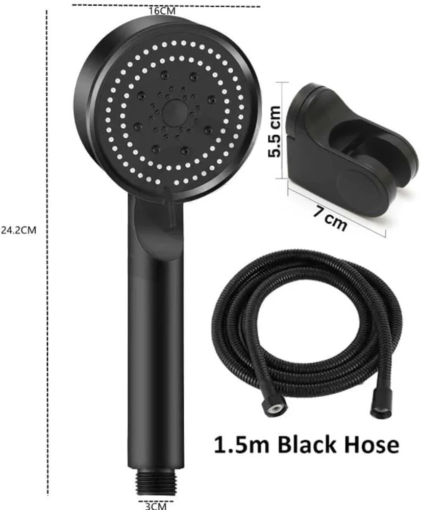 دوش دستی AZRMOH | اسپری دوش حمام | 5 حالت اسپری | دوش صرفه جویی در آب با شلنگ | اسپری نرم جریان آب | لوازم جانبی حمام | سر دوش اسپری صرفه جویی در آب | (A_1)، مشکی