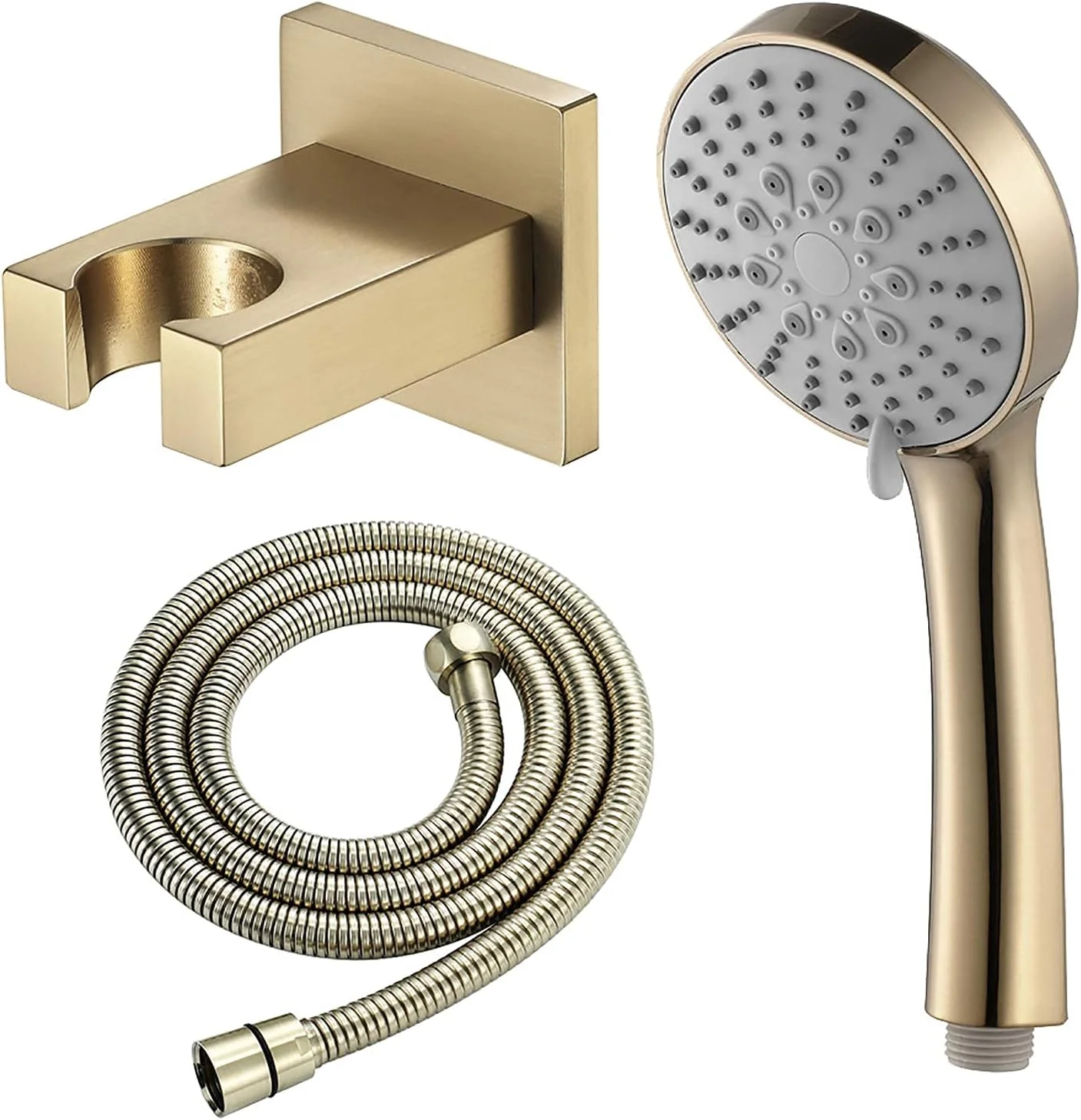 ست دوش دستی حمام، توالت، اتاق دوش، ABS طلایی برس خورده، سر دوش دستی با نازل سیلیکونی، شلنگ دوش، نمایش ست دوش دستی حمام، توالت، اتاق دوش، ABS طلایی برس خورده، سر دوش دستی با نازل سیلیکونی، شلنگ دوش، نمایش